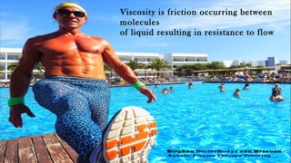 Viscosity is friction occurring between
molecules
of liquid resulting in resistance to flow
Stephan BetterBodyz van Breenen
Aquatic Fitness Therapy Training
 