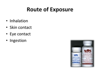 Route of Exposure Inhalation  Skin contact Eye contact Ingestion  