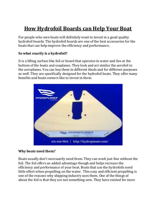 Hydrofoil for Outboard Motor Hydroplaner