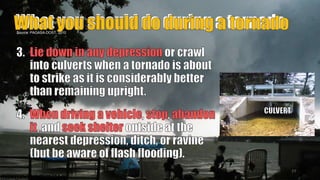 What you should do during a tornado
Source: PAGASA-DOST, 2010
77
P
R
E
P
A
R
E
DB
Y
:J
O
H
A
N
E
SP
A
N
G
I
L
I
N
A
N
 
