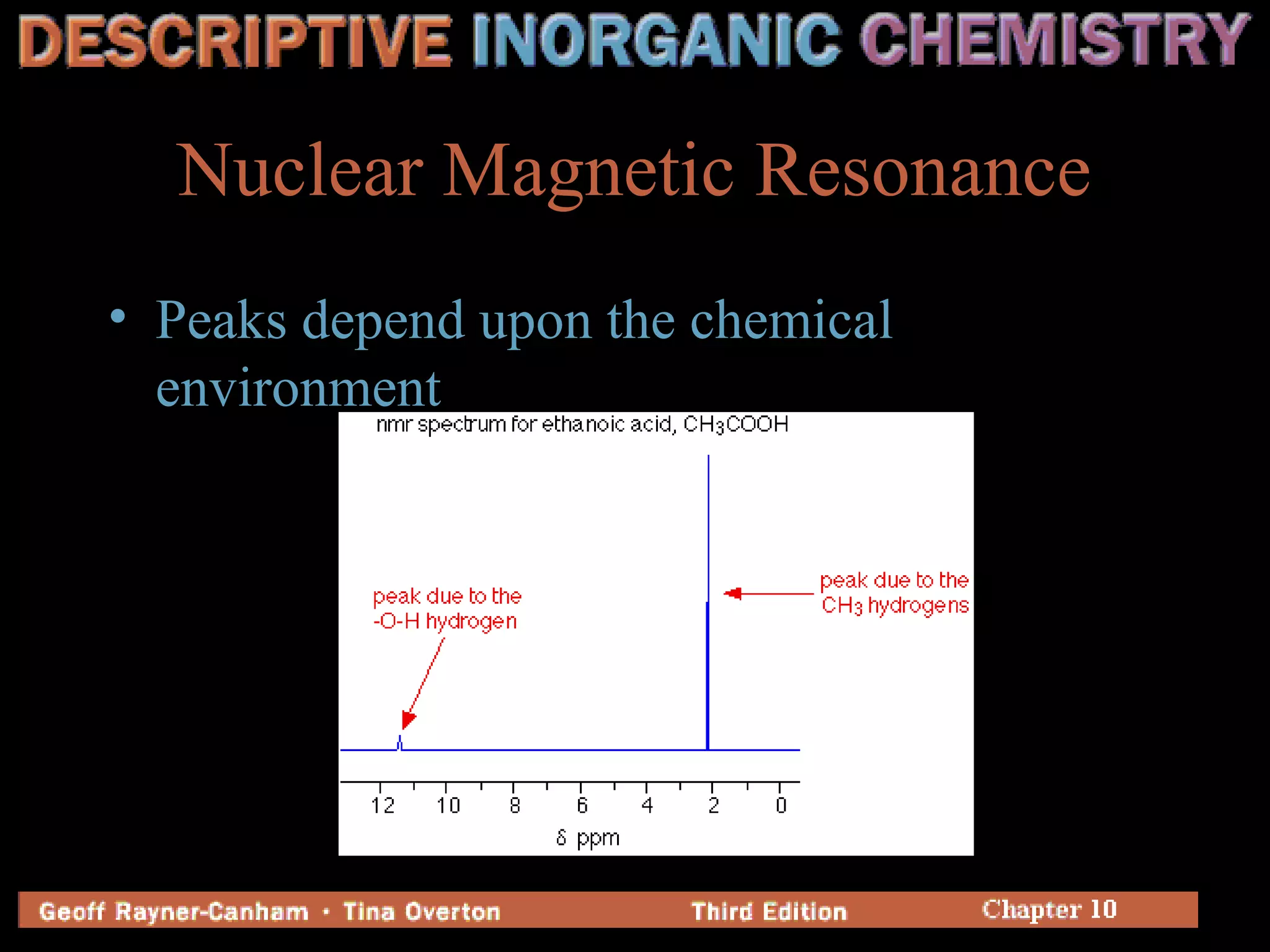 Nuclear Magnetic Resonance
• Peaks depend upon the chemical
environment
 