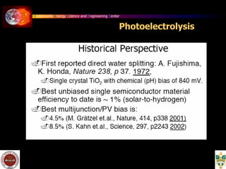 Sustainable Energy Science and Engineering Center
Photoelectrolysis
 