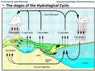 • The stages of the Hydrological Cycle.
 