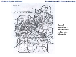 Cone of
depression in
potentiometric
surface near
Albany GA
 