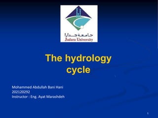 1
Mohammed Abdullah Bani Hani
202120292
Instructor : Eng. Ayat Marashdeh
The hydrology
cycle
 