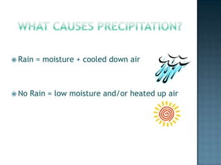 Climate Concepts:  water in airThe temperature to which the air had to cool to become totally saturated is called:Dew point:  the temperature at which the relative humidity = 100%