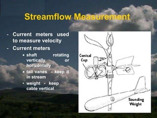 Soil WaterSoil-Water Contentamount of water in the soil (volumetric and gravimetric) - quantativeSoil-Water Potentialthe availability of the water to plants (largely qualitative)Methods of soil water content measurement include direct measurement by gravimetric methods (oven or microwave drying)indirect measurements by neutron probes, capacitance probes, time domain reflectometry (TDR), tensiometers, etc.)
