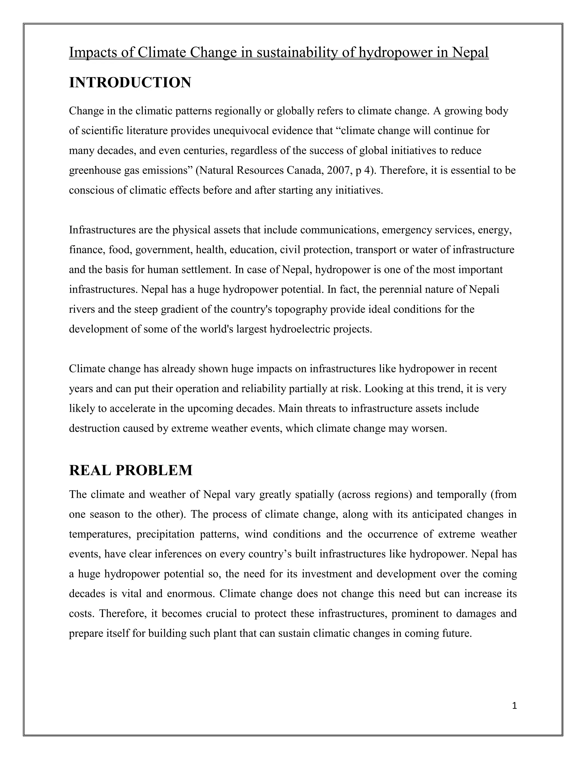 Impacts of Climate Change in sustainability of hydropower in Nepal | PDF