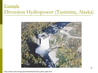 19
Example
Diversion Hydropower (Tazimina, Alaska)
http://www1.eere.energy.gov/windandhydro/hydro_plant_types.html
 