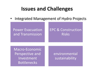 Issues and Challenges
• Integrated Management of Hydro Projects

 Power Evacuation    EPC & Construction
 and Transmission...