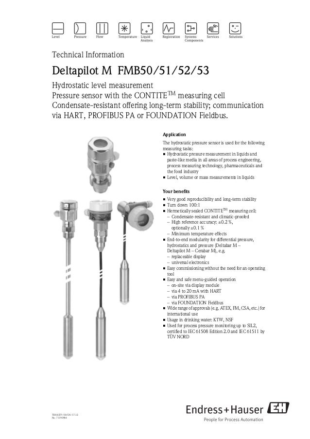Hydrostatic Level Measurement Deltapilot M Fmb50 51 52 53