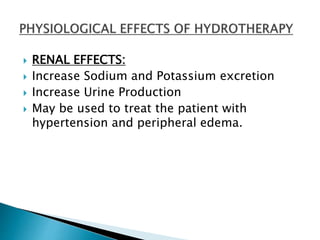  RENAL EFFECTS:
 Increase Sodium and Potassium excretion
 Increase Urine Production
 May be used to treat the patient with
hypertension and peripheral edema.
 