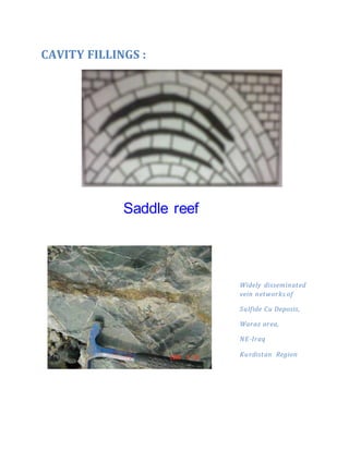 CAVITY FILLINGS :
Saddle reef
Widely disseminated
vein networks of
Sulfide Cu Deposis,
Waraz area,
NE-Iraq
Kurdistan Region
 