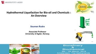 Hydrothermal Liquefaction for Bio-oil and Chemicals :
An Overview
HTL
Souman Rudra
Associate Professor
University of Agder, Norway.
 