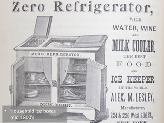 • Household ice boxes
mid 1800’s
 