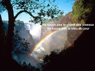 Ne tuons pas le chant des oiseaux
Ne tuons pas le bleu du jour
 