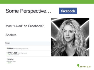 Some Perspective…
Most “Liked” on Facebook?
Shakira.
 