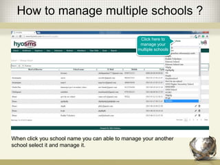 How to manage multiple schools ?
Click here to
manage your
multiple schools
When click you school name you can able to manage your another
school select it and manage it.
 