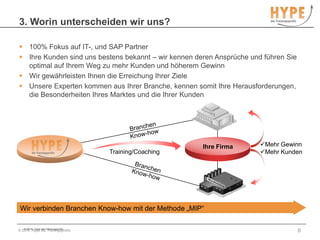 100% Fokus auf IT-, und SAP PartnerIhre Kunden sind uns bestens bekannt – wir kennen deren Ansprüche und führen Sie optimal auf Ihrem Weg zu mehr Kunden und höherem GewinnWir gewährleisten Ihnen die Erreichung Ihrer ZieleUnsere Experten kommen aus Ihrer Branche, kennen somit Ihre Herausforderungen, die Besonderheiten Ihres Marktes und die Ihrer KundenBranchen Know-howMehr Gewinn