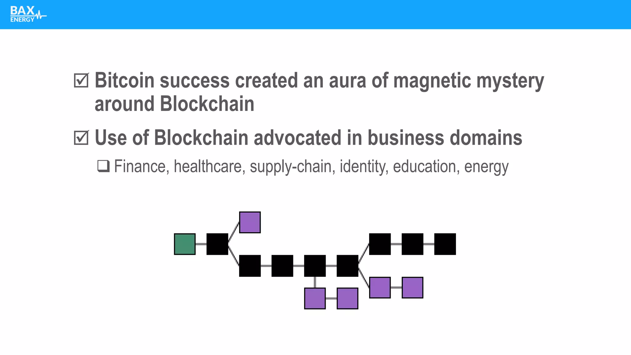  Bitcoin success created an aura of magnetic mystery
around Blockchain
 Use of Blockchain advocated in business domains
❑ Finance, healthcare, supply-chain, identity, education, energy
 