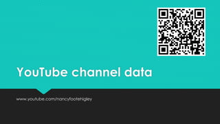 YouTube channel data 
www.youtube.com/nancyfootehigley 
 