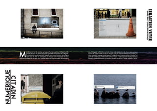 NumeriqueCitadin
M
a démarche est de montrer qu’aujourd’hui le numérique fait partie inté-
grante de notre vie. Notre paysage se modèle en fonction de ce dernier.
La révolution numérique dans laquelle nous nous trouvons reconfigure
notre sens du réel. La perception va changer avec l’avancée des nou-
velles technologies du fait que nous sommes des êtres interconnectés. Le numérique
est un langage. La frontière entre le virtuel et le réel devient de plus en plus poreuse
au sein de notre société. C’est sur ce point que j’ai voulu accentuer mon projet. J’ai
donc adapté le langage numérique en l’intégrant dans l’espace urbain. Lorsque l’on
parle de numérique, en découle la notion d’écran. J’ai donc essayé de placer chaque
élément numérique devant une surface, de telle sorte que l’image rappelle l’écran.
SEBASTIEN
VEYRE
Histoire
des
arts
Partie
5
-
Rudy
Rigoudy
 