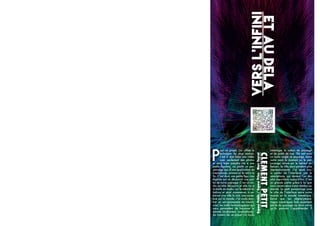 P
our ce projet, j’ai utilisé la
technique du stop motion,
c’est à dire faire une vidéo
avec seulement des photos
et ainsi faire prendre vie à une
petite figurine, ou plutôt un per-
sonnage issu d’une application de
smartphone, comme on le voit à la
fin. C’est donc une petite figu- rine
digitale qui va découvrir une par-
tie de notre paysage. C’est un stu-
dio qu’elle découvre et elle ira à
la limite du studio, sur le rebord du
balcon et ainsi commencer à en-
trevoir une ville la nuit, une ouver-
ture sur le monde. J’ai voulu mon-
trer un environnement de travail,
avec les outils technologiques qui
nous permettent de façonner le
monde (ordinateur, smartphone).
Au travers de ce projet j’ai voulu
interroger la notion de paysage
et de point de vue. On voit sous
un autre angle ce paysage, entre
autre avec le moment où le per-
sonnage arrive sur le rebord du
balcon, la ville peut paraître plus
impressionnante. J’ai aussi vou-
lu parler de l’interface, par le
smartphone, qui devient l’un des
plus importants aujourd’hui. C’est
en grande partie grâce à lui que
nous construisons notre relation au
monde. Le petit personnage joue
le rôle de l’interface entre notre
monde et le monde numérique.
Est-ce que les objets/person-
nages numériques font seulement
partie du paysage ou alors est-ce
qu’ils peuvent l’appréhender ?
VERS
L’infiniet
au
dela
et de point de vue. On voit sous
un autre angle ce paysage, entre
autre avec le moment où le per-
sonnage arrive sur le rebord du
balcon, la ville peut paraître plus
impressionnante. J’ai aussi vou-
lu parler de l’interface, par le
smartphone, qui devient l’un des
plus importants aujourd’hui. C’est
en grande partie grâce à lui que
nous construisons notre relation au
monde. Le petit personnage joue
le rôle de l’interface entre notre
monde et le monde numérique.
Est-ce que les objets/person-
nages numériques font seulement
partie du paysage ou alors est-ce
qu’ils peuvent l’appréhender ?
CLEMENT
PETIT
CLEMENT
PETIT
CLEMENT
PETIT
Espace
Public
/
Espace
Prive
-
Marc
Veyrat
 