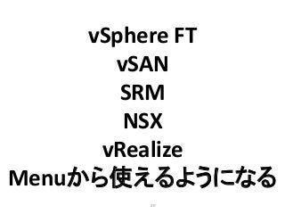 20
vSphere FT
vSAN
SRM
NSX
vRealize
Menuから使えるようになる
 