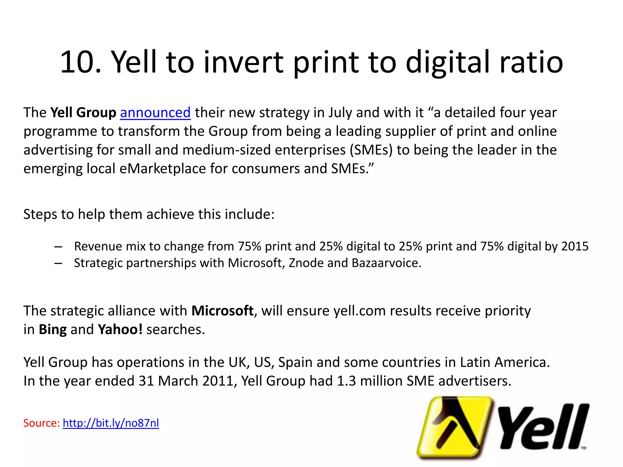  MD Chris McCormack said that it  aims to provide “hyperlocal news on a national scale” to mobile devices by recruiting thousands of publishers responsible for small areas. “As a rough rule of thumb, we are thinking in terms of one local publisher for every 5,000 people. Rather than one person to cover a town, or a handful to cover a city, we're aiming for 50 or 100. The challenge for us is making sure we have enough skilled people working with us.” Source: http://bit.ly/lF1aUt