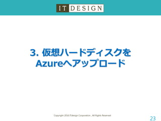 3. 仮想ハードディスクを
Azureへアップロード
Copyright 2016 ITdesign Corporation , All Rights Reserved
23
 