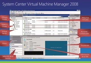 System Center Virtual Machine Manager 2008VMwareClusterMáquinasVirtualesHyper-VClusterAccionesContextualesVirtualServerFiltrosThumbnailsInformación de la VMSelección de la Gestión