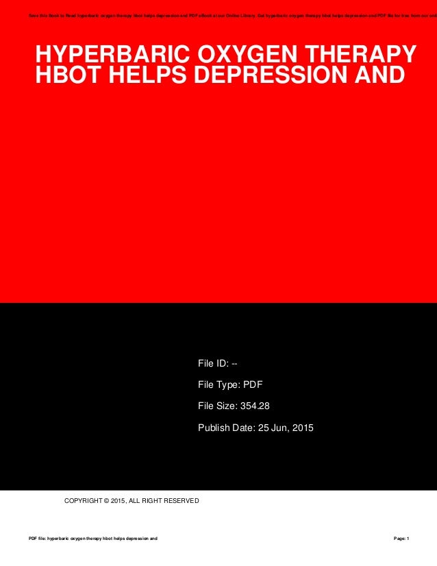 Hyperbaric oxygen therapy hbot helps depression and