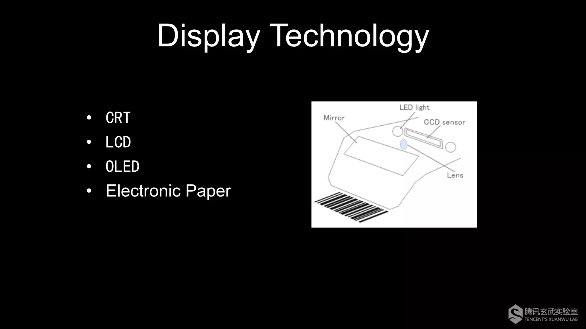 Display Technology
•  CRT
•  LCD
•  OLED
•  Electronic Paper
 