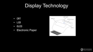 Display Technology
•  CRT
•  LCD
•  OLED
•  Electronic Paper
 
