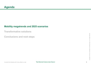 Connected World Slideshare_BCG format_23May14_JL.pptx 3
Copyright©2014byTheBostonConsultingGroup,Inc.Allrightsreserved.
Agenda
Mobility megatrends and 2025 scenarios
Transformative solutions
Conclusions and next steps
 