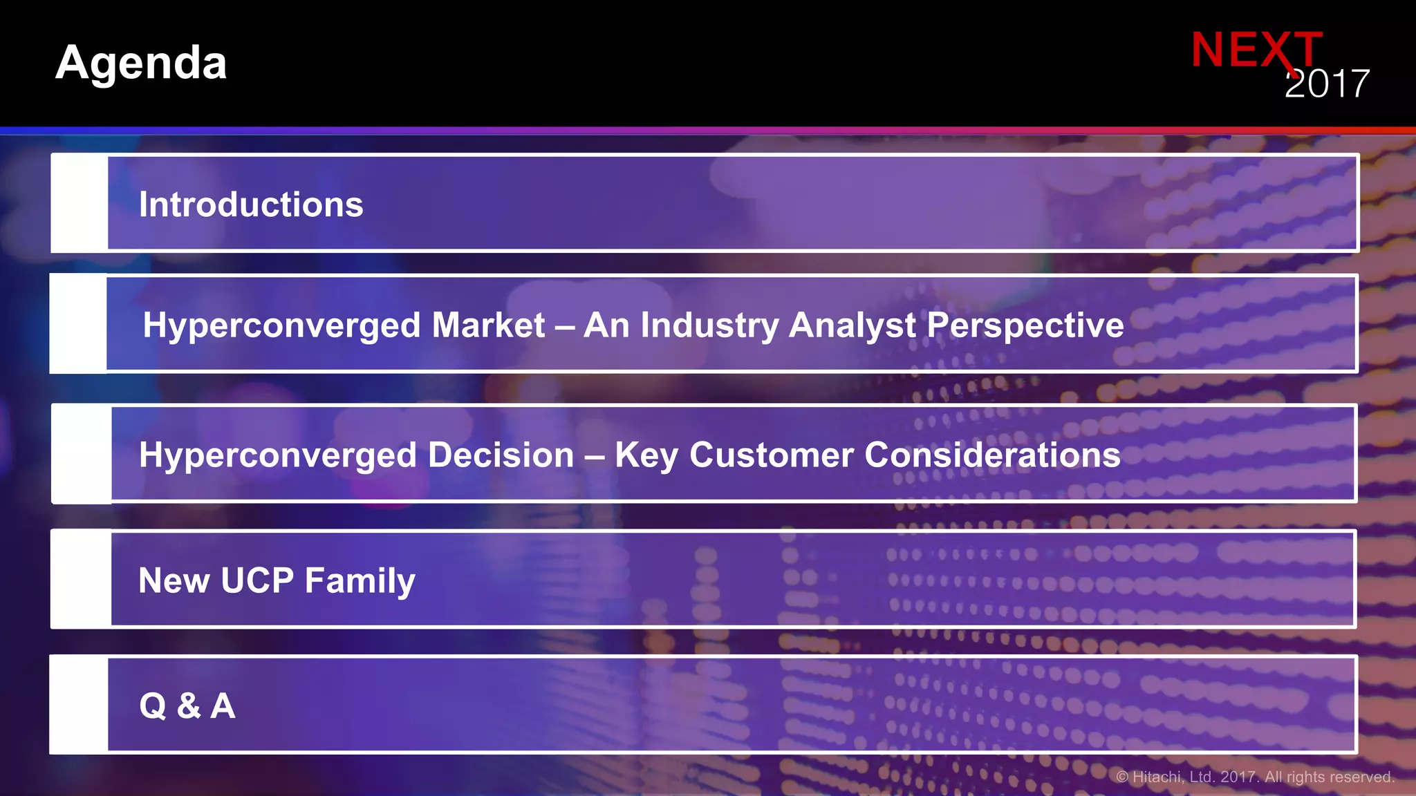 Agenda
Hyperconverged Decision – Key Customer Considerations
Introductions
Hyperconverged Market – An Industry Analyst Perspective
New UCP Family
Q & A
 