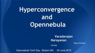 Hyperconvergence
and
Opennebula
Varadarajan
Narayanan
Wayz Infratek ,
Canada
Opennebula Tech Day , Boston MA 29 June 2015
 