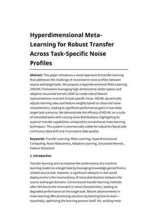 Hyperdimensional Meta-Learning for Robust Transfer Across Task-Specific ...