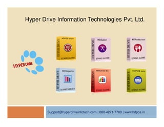 Hyper Drive Information Technologies Pvt. Ltd.
Support@hyperdriveinfotech.com | 080-4271-7700 | www.hdpos.in
 
