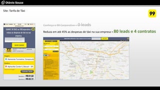 Site: Tarifa de Táxi
Reduza em até 45% as despesas de táxi na sua empresa = 80 leads e 4 contratos
Conheça o 99 Corporativo = 0 leads
 