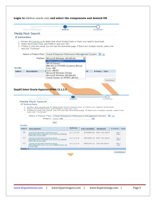 Login to edeliver.oracle.com and select the components and desired OS
Step#2 Select Oracle Hyperion EPMA 11.1.2.3
www.bispsolutions.com | www.hyperionguru.com | www.bisptrainings.com | Page 5
 