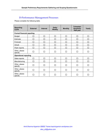 Hyperion Implementation Questionaries | DOC