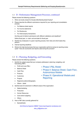 Hyperion Implementation Questionaries | DOC