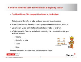 Common Methods Used for Workforce Budgeting Today
 For Most Firms, The Largest Line Items in the Budget

 Salaries and B...