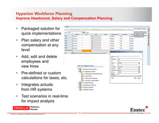 Hyperion Workforce Planning
Improve Headcount, Salary and Compensation Planning

 Packaged solution for
quick implementat...