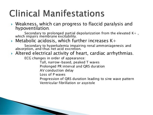 What are some symptoms of hyperkalemia?