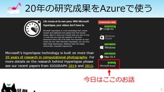 20年の研究成果をAzureで使う
2
今日はここのお話
 