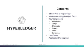 ISEM4035 2© 2019 Daniel K.C. Chan. All rights reserved.
◦ Introduction to Hyperledger
◦ Introduction to Hyperledger Fabric
◦ Key Components
◦ Membership
◦ Ledger
◦ Chaincode
◦ Privacy
◦ Peers
◦ Consensus
◦ Use Cases
◦ Application Development
Contents
Hyperledger Overview
 