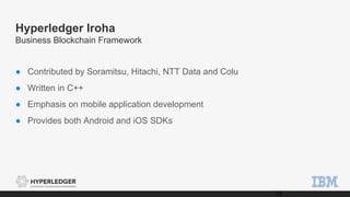 Hyperledger Iroha
Business Blockchain Framework
● Contributed by Soramitsu, Hitachi, NTT Data and Colu
● Written in C++
● Emphasis on mobile application development
● Provides both Android and iOS SDKs
15
 