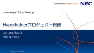 1 © NEC Corporation 2019
Hyperledgerプロジェクト概観
Hyperledger Tokyo Meetup
2019年6月27日
NEC 並木悠太
 